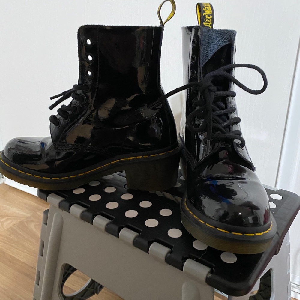 Dr. Marten Heeled Boots in Glossy finish.